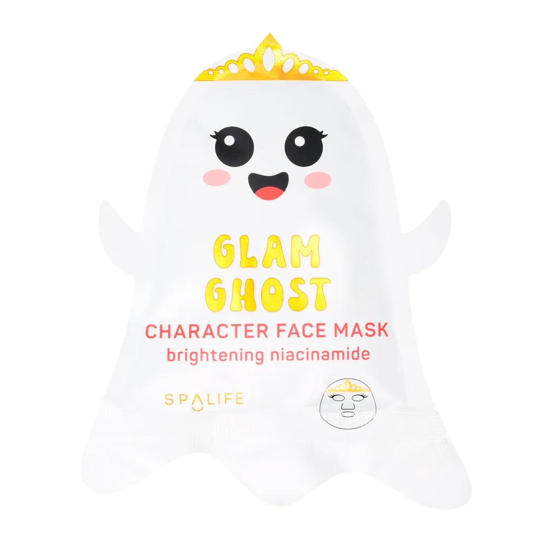 Glam Ghost character face mask sheet packaging, white ghost design